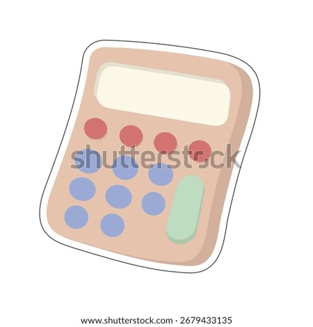 Stylized beige calculator with red, blue, and green buttons. Ideal for finance, math, education, or playful tech visuals. Rounded design adds charm to digital, editorial, or app-related content.