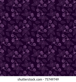The stylized berries of a raspberry a seamless dark violet background