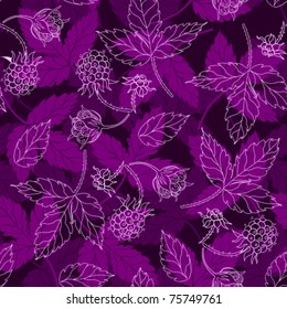 The stylized berries of a raspberry a seamless dark lilac background