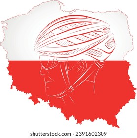 Casco de bicicleta estilizado en el fondo del mapa de Polonia