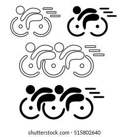 Stylized bicycles and men line logo vector design.