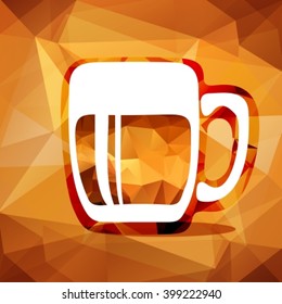 Stylized big beer mug on a brown polygonal background.