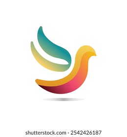 Stylized bird dove logo, colorful gradient wings, abstract shape, minimalist design