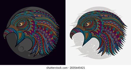 Stylized bird in ethnic vector black and white background