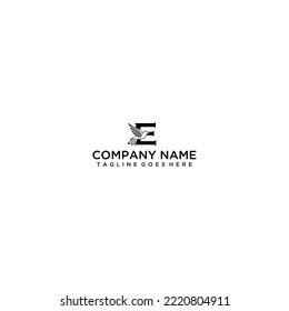Stylized bird in flight logo with letter e monochrome minimalist design