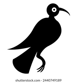 Stylized bird. Folk style. Black and white silhouette.