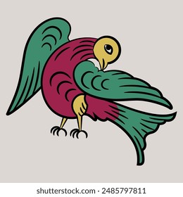 Stylized bird. Old Russian folk style.