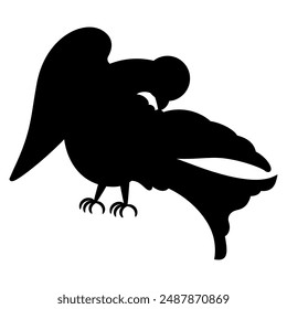 Stylized bird. Old Russian folk style. Black silhouette on white background.