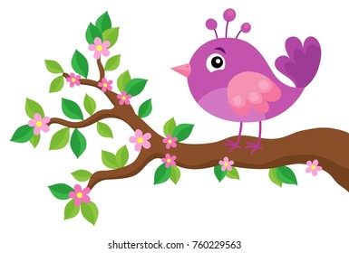 Stylized bird on spring branch theme 5 - eps10 vector illustration.