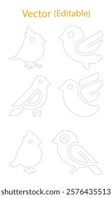 stylized bird outlines in a grid layout. minimalistic bird vector illustrations for design. editable cartoon-style bird graphics for creative projects.
