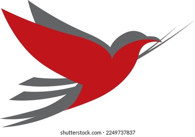 A stylized bird with a red tummy and a branch to create a logo on a white background. Background excluded
