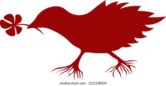 Stylized bird symbolizing the protection of the ecology of the Earth. Symbol of agriculture, respect for nature. Red color, which can be changed. The background is white. Vector.