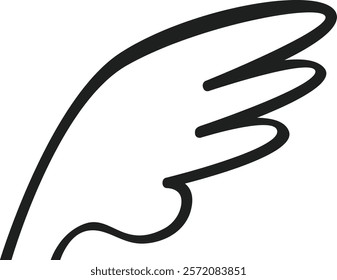 Stylized bird wing rising up, drawn with soft, rounded curves, creating a sense of lightness and freedom, suitable for various design projects related to nature, flight, or spirituality