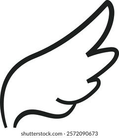 Stylized bird wing spreading its feathers, symbolizing freedom, hope, and spiritual growth, drawn with a single continuous line on a white background