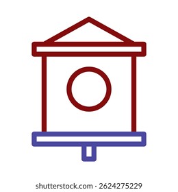 Stylized Birdhouse Icon with Geometric Design and Bold Color Accents Depiction