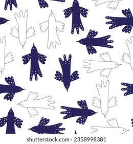 Stylized birds on a white background. Endless vector decorative background. Seamless Repeat Pattern. Artistic pattern for textiles, packaging, paper, wallpaper.