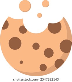 Stylized bitten cookie with chocolate chips, ideal for food-related themes or graphic design purposes