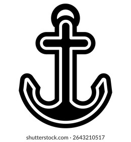 Stylized black anchor icon with bold lines and rounded edges. Perfect for nautical, marine, sailing, travel, logo, tattoo, or maritime-themed vector design and decoration.