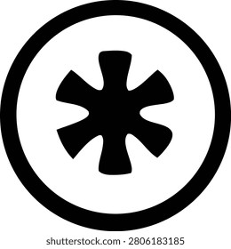Stylized black asterisk mark centered inside bold circular border. Typographic punctuation character used for footnotes wildcards or mandatory fields in user interface design.