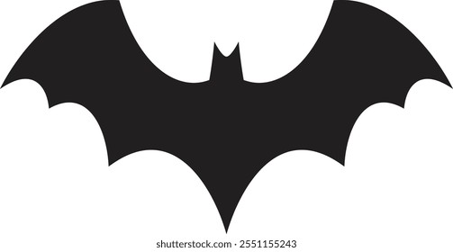 Stylized black bat silhouette with outstretched wings creates a striking image against a clean white backdrop, perfect for halloween or spooky designs