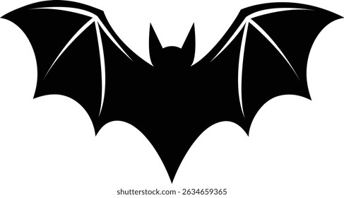 A stylized black bat silhouette, perfect for Halloween designs, gothic aesthetics, or any project needing a spooky, mysterious vibe.  The vector illustration is clean and easily scalable.