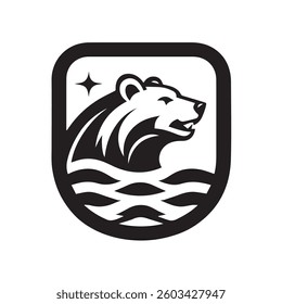 Stylized Black Bear Head Logo with Decorative Elements