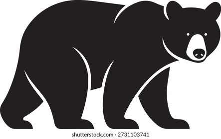 Ilustração vetorial estilizada da silhueta do urso preto, ícone de animal selvagem minimalista isolado no fundo branco, design de mascote de predador de floresta ou grizzly