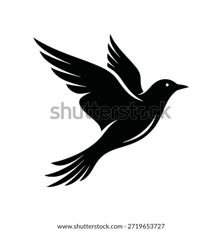 Stylized black bird in graceful flight, a symbol of freedom, peace, and new aspirations for your visual designs
