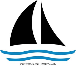 Stylized Black and Blue Sailboat on Waves – Vector Art Illustration