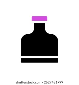 Stylized black bottle with vibrant purple cap, minimalist graphic design