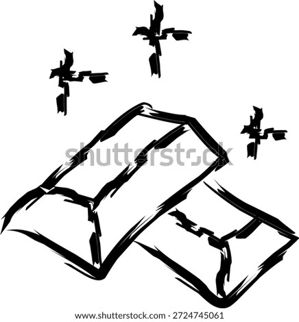 Stylized black brushstroke illustration of shiny gold bars with sparkles, symbolizing wealth, luxury, treasure, success, prosperity, finance, investment and value.