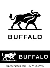 Stylized black buffalo logo design with bold horns and dynamic body shape