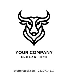 Stylized black bull head logo design for company branding