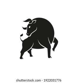 Stylized black bull silhouette in vector. Isolated Ox symbol on white background. Taurus zodiac sign simple icon 