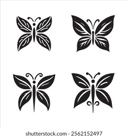 Stylized Black Butterflies silhouette vector eps illustration on white background