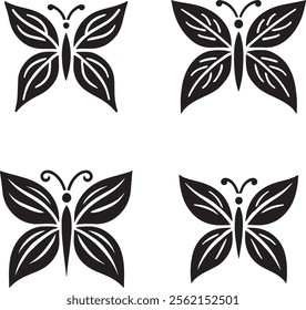 Stylized Black Butterflies silhouette vector eps illustration on white background