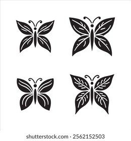 Stylized Black Butterflies silhouette vector eps illustration on white background