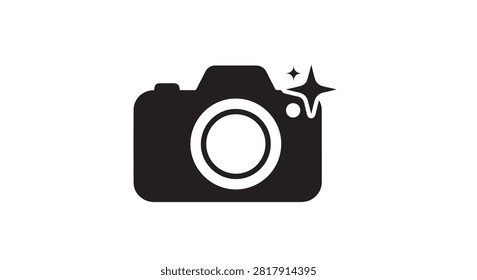 Stylized black camera icon representing photography device and image capture symbol