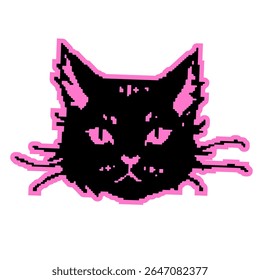 Cabeza de gato negro estilizado con contorno. Un elemento aislado sobre fondo blanco