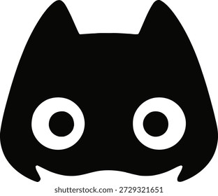Icono de gato negro estilizado con ojos blancos Grandes y orejas puntiagudas aisladas sobre fondo transparente