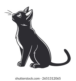 Stylized black cat illustration with upright ears and curious expression
