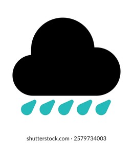 Stylized Black Cloud with Rain Drops Graphic Icon