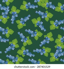 Stylized black currant on a green background. Seamless pattern.