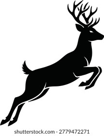 Stylized Black Deer Silhouette Leaping in Mid-Air for Artistic and Creative Projects