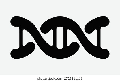 Stylized black dna double helix icon representing genetics and biological science
