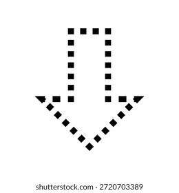 A stylized black dotted arrow pointing downwards on a clean white background, creating a visually striking and modern graphic design element.