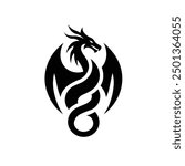 Stylized Black Dragon logo or icon on White Background - Mythical Creature Illustration
