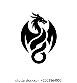 Stylized Black Dragon logo or icon on White Background - Mythical Creature Illustration
