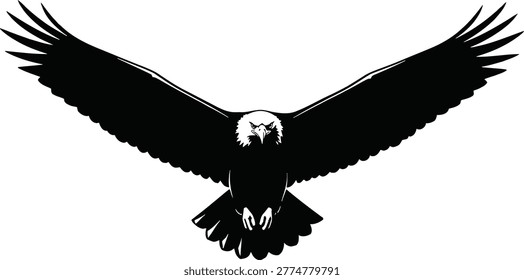 Stylized Black Eagle Silhouette with Outstretched Wings for Graphic Design and Logo Use