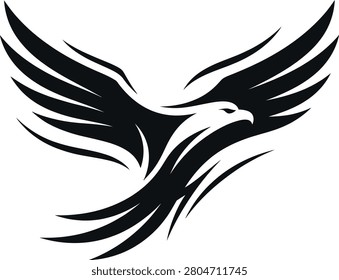 Stylized black eagle silhouette with wings spread against white background